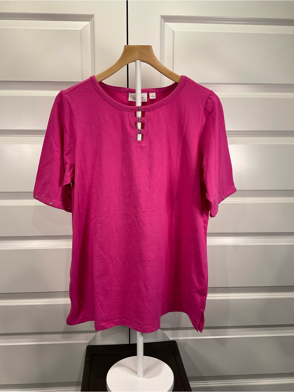 Girls' Hot Pink Short-Sleeve Tee with Front Button Accents